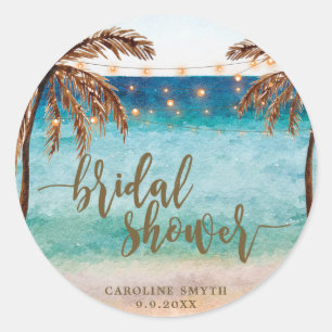 tropical beach scene bridal shower favors sticker