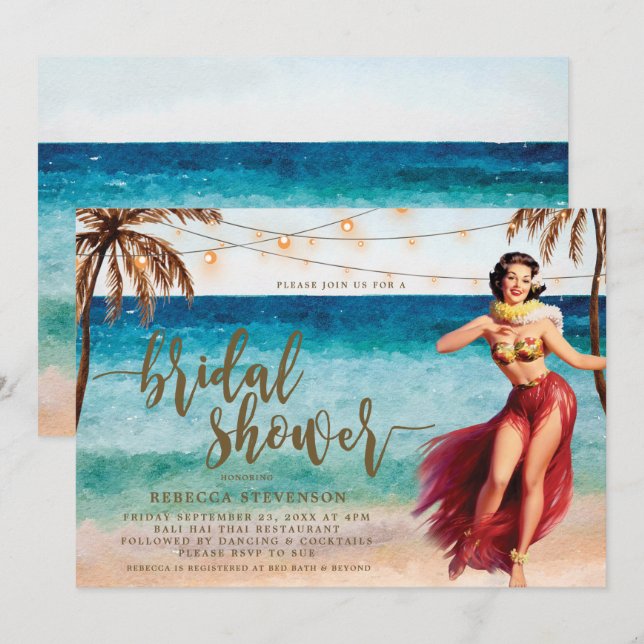 tropical beach scene bridal shower invitation (Front/Back)