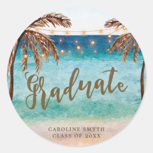 tropical beach scene graduation favors sticker