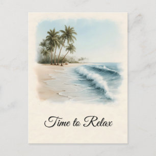 Tropical Beach Scene in a Watercolor Style Holiday Postcard