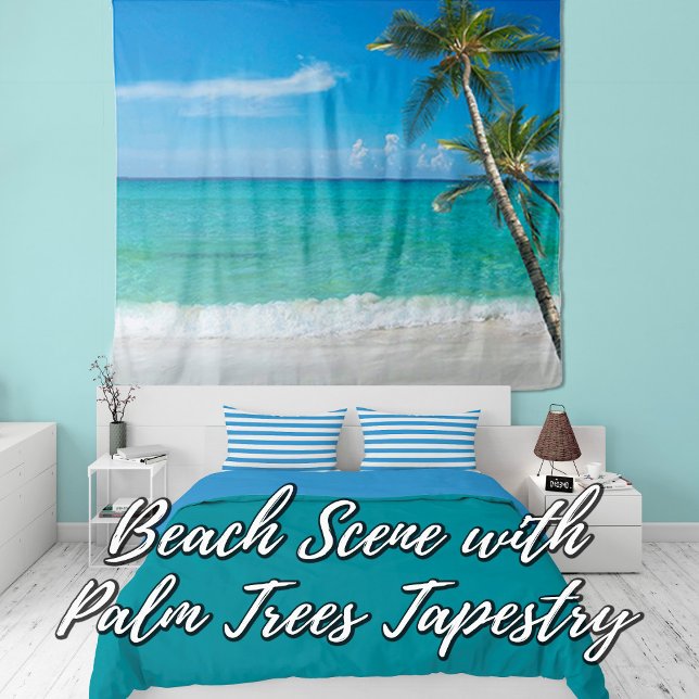 Tropical Beach Scene Palm Trees Backdrop Tapestry (Creator Uploaded)