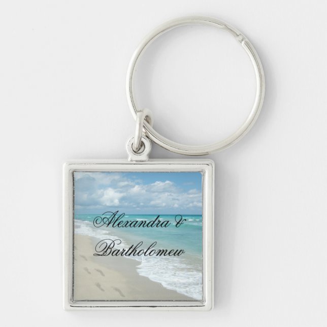 Tropical Beach Scene Personalised Keepsake Key Ring (Front)