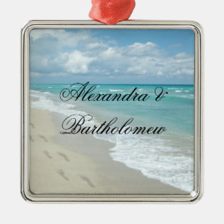Tropical Beach Scene Personalised Keepsake Metal Tree Decoration