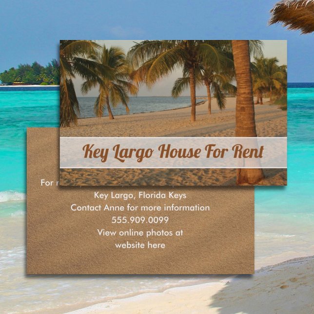 Tropical Beach Scene Rental Property Advertisement Business Card (Creator Uploaded)