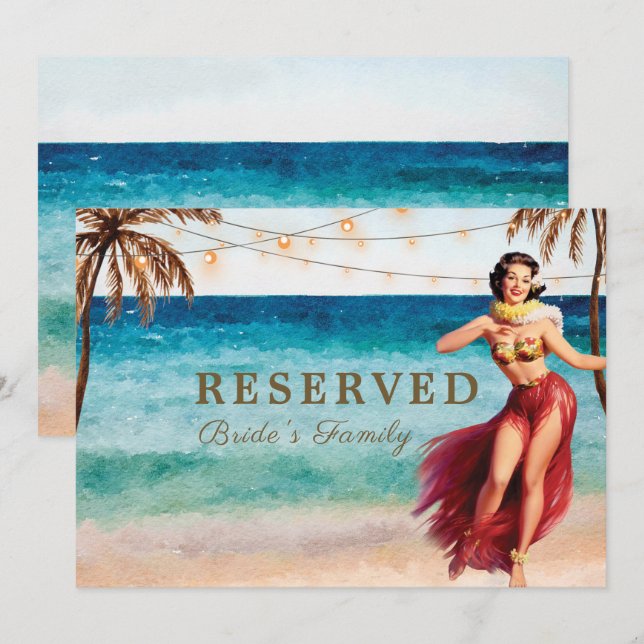 tropical beach scene reserved sign editable invitation (Front/Back)