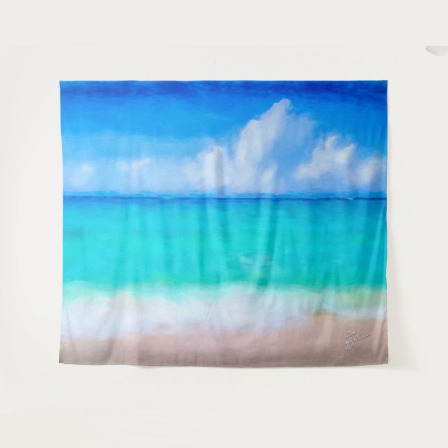 Tropical Beach Scene Sea and Sand Watercolor Tapestry (Front (Horizontal))