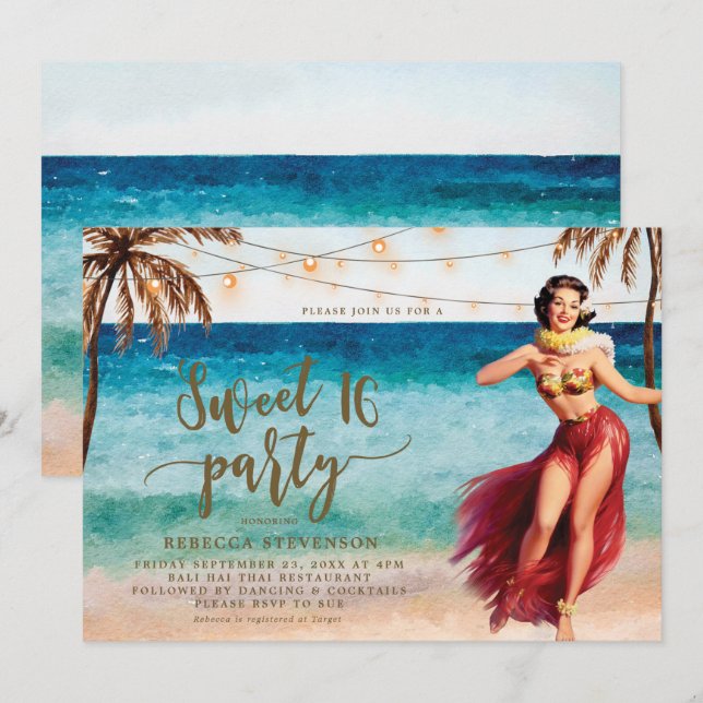 tropical beach scene sweet 16 party invitation (Front/Back)
