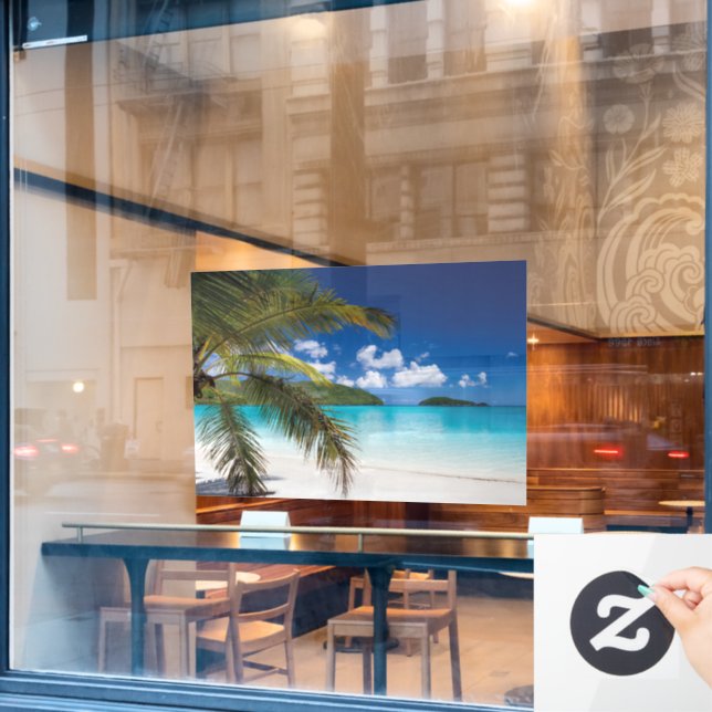 Tropical Beach Scene Window Cling (Cafe Window)
