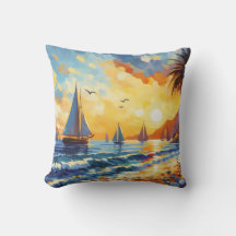 Tropical Beach Scene With Sailboats