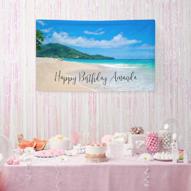 Tropical Beach Scenic Photo Birthday Banner (Party)