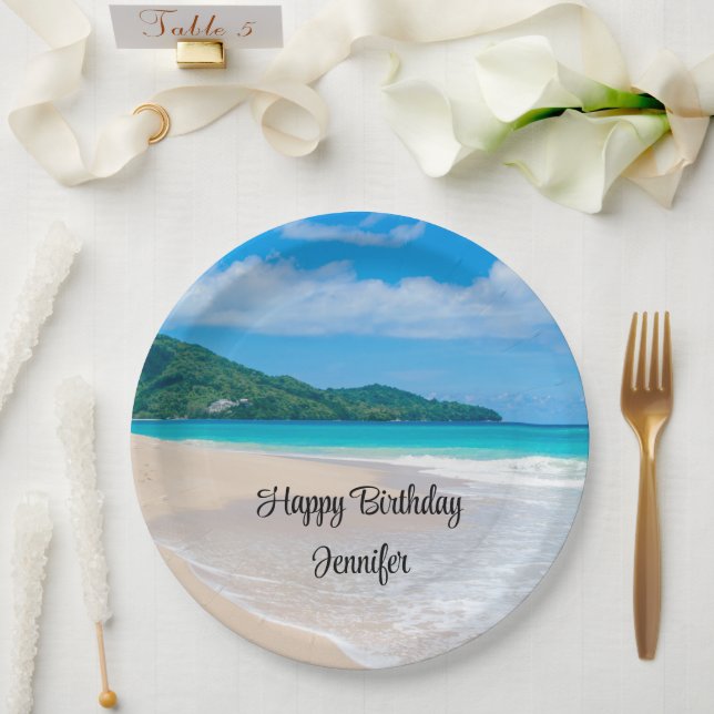 Tropical Beach Scenic Photo Birthday Paper Plate (Wedding)