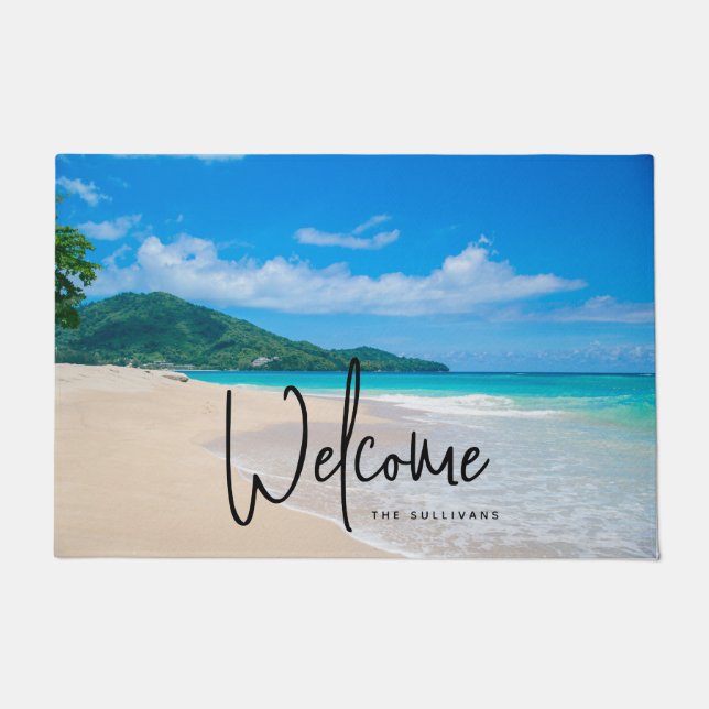 Tropical Beach Scenic Photo Welcome Doormat (Front)