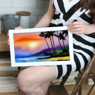 Tropical Beach Scenic Watercolor Poster