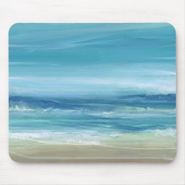 Tropical Beach Sea Blue Ocean Waves Watercolor Mouse Mat (Front)
