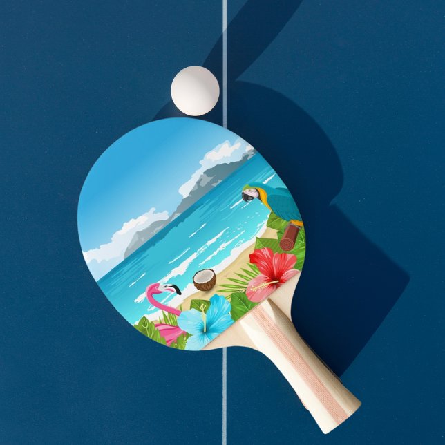 Tropical beach sea flamingo hibiscus pink florals ping pong paddle (Creator Uploaded)