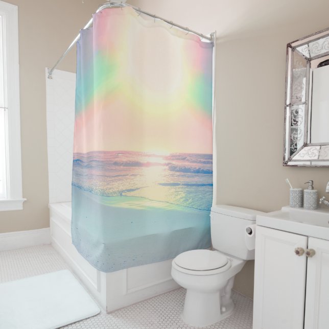 Tropical Beach Sea Sun Colourful Summer Shower Curtain (In Situ)