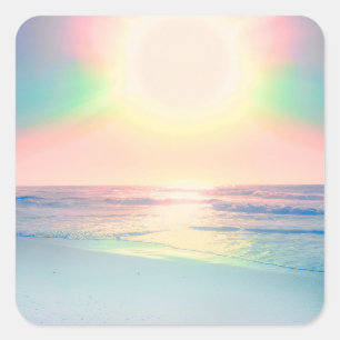 Tropical Beach Sea Sun Colourful Summer Square Sticker