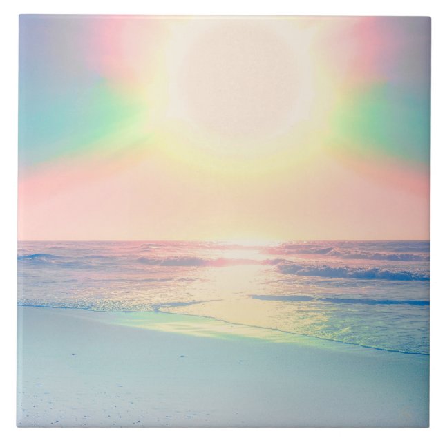 Tropical Beach Sea Sun Colourful Summer Tile (Front)