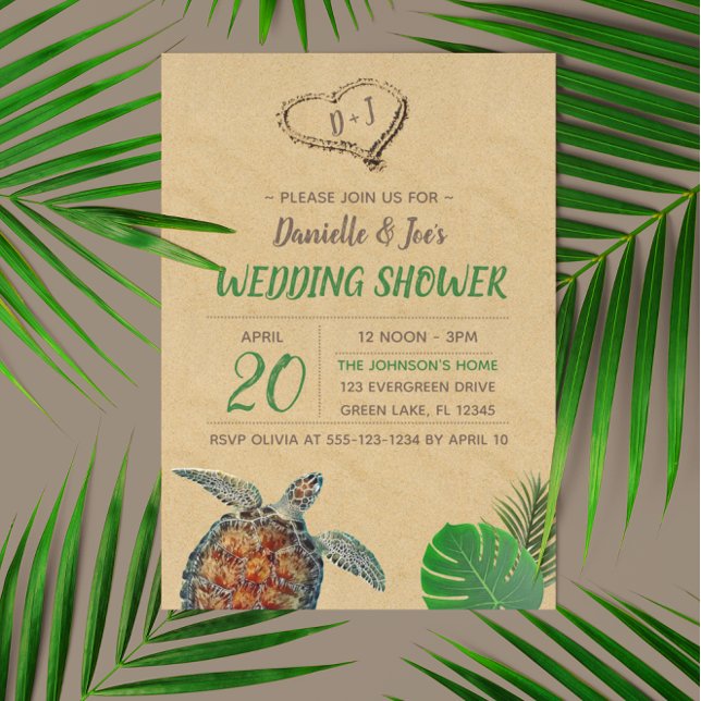 Tropical Beach Sea Turtle Wedding Shower Invitation (Creator Uploaded)
