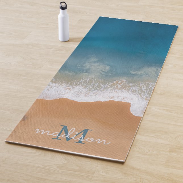 Tropical Beach Sea Wave Personalised Monogram  Yoga Mat (In Situ)