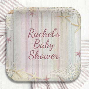 Tropical Beach Seashell Baby Shower Boho Chic Paper Plate