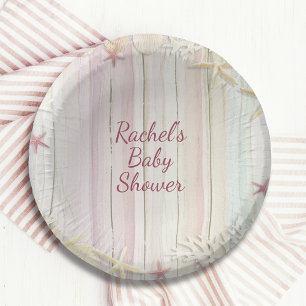 Tropical Beach Seashell Baby Shower Boho Chic Paper Plate