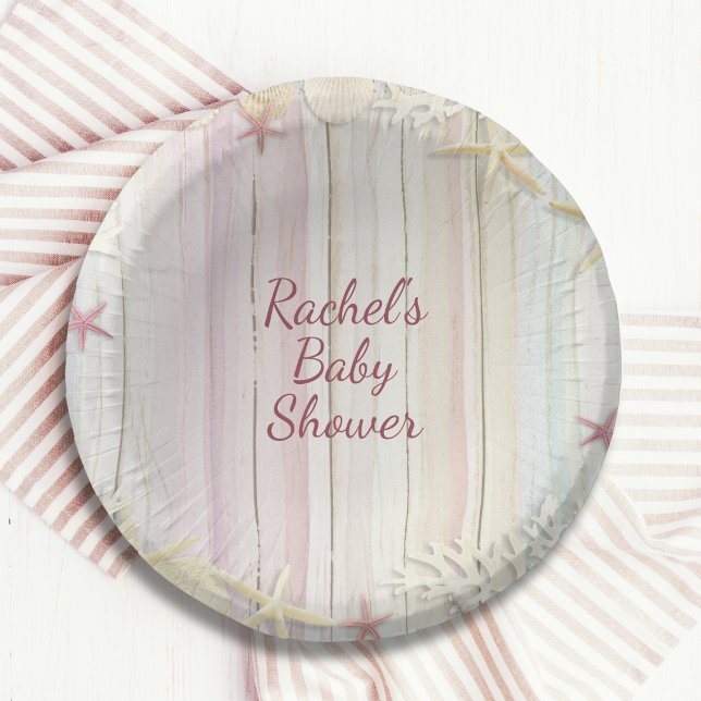 Tropical Beach Seashell Baby Shower Boho Chic Paper Plate (Creator Uploaded)