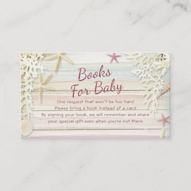 Tropical Beach Seashell Baby Shower Books For Baby Enclosure Card (Front)