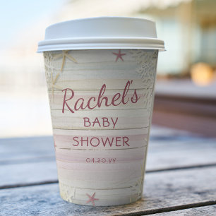 Tropical Beach Seashell Modern Boho Baby Shower Paper Cups