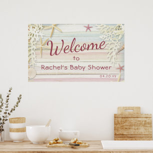 Tropical Beach Seashell Modern Boho Baby Shower Poster