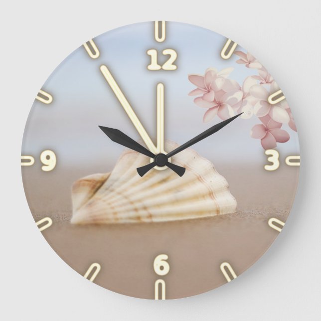 Tropical Beach, Seashell, Plumeria Large Clock (Front)