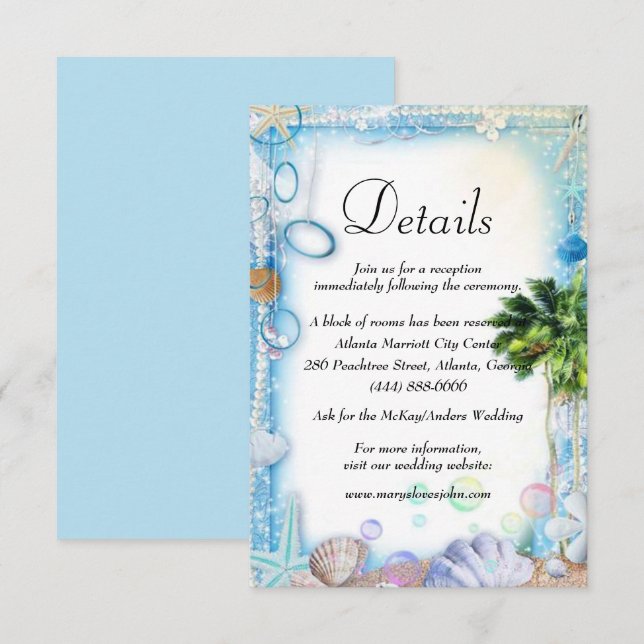 Tropical Beach Seashell Wedding Details Enclosure Card (Front/Back)