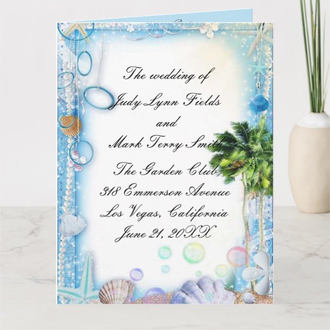 Tropical Beach Seashell Wedding Program Thank You Card (Front)
