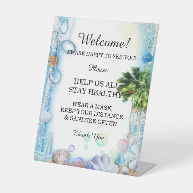 Tropical Beach Seashell Wedding Safety  Pedestal Sign (Front)