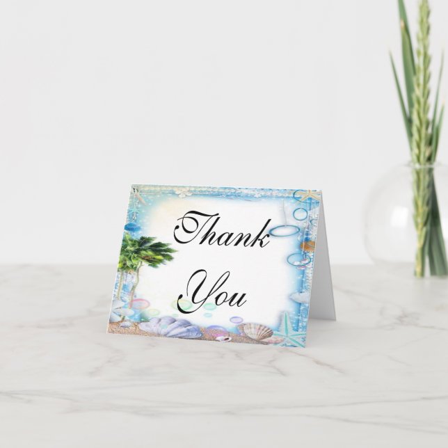 Tropical Beach Seashell Wedding Thank You Card (Front)