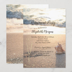 Tropical Beach Seashell Wine Glass Retirement Invitation