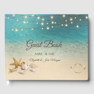 Tropical Beach Seashells  Hearts  Wedding Guest Book