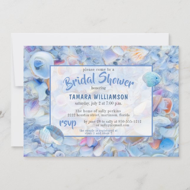 Tropical Beach Seashells Seaside Bridal Shower Invitation (Front)