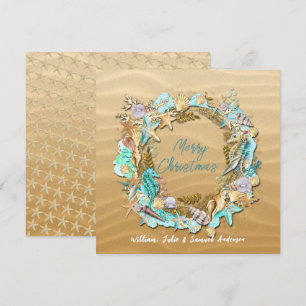 Tropical Beach Seashells Starfish Sand Dollar  Holiday Card