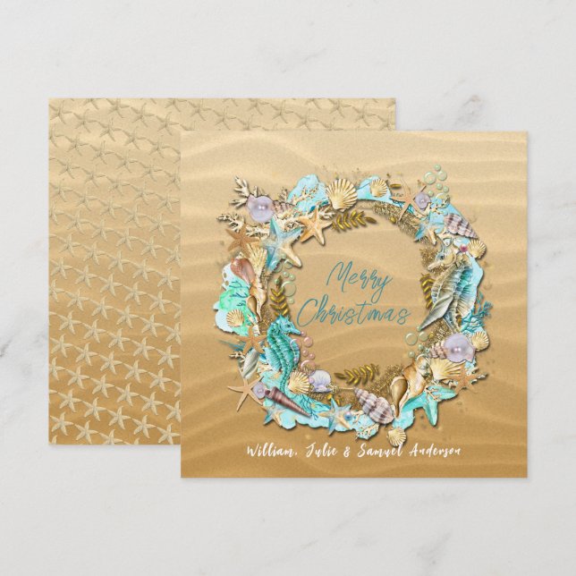 Tropical Beach Seashells Starfish Sand Dollar  Holiday Card (Front/Back)
