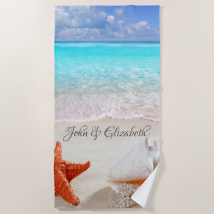 Tropical Beach Seashells Towel