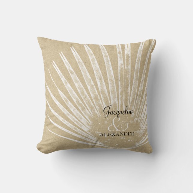 Tropical Beach Seaside Jungle Palm Foliage Wedding Cushion (Front)