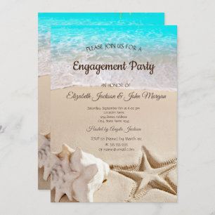 Tropical Beach,Seastar,Seashell Engagement Invitation