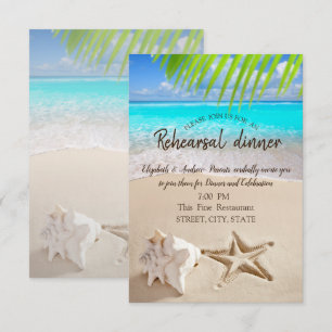 Tropical Beach,Seastar,Seashell Rehearsal Dinner Invitation