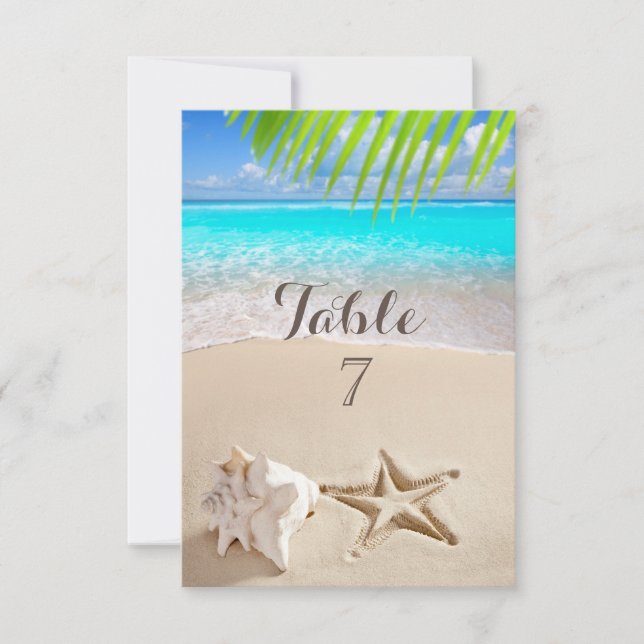 Tropical Beach,Seastar,Seashell Table Card (Front)