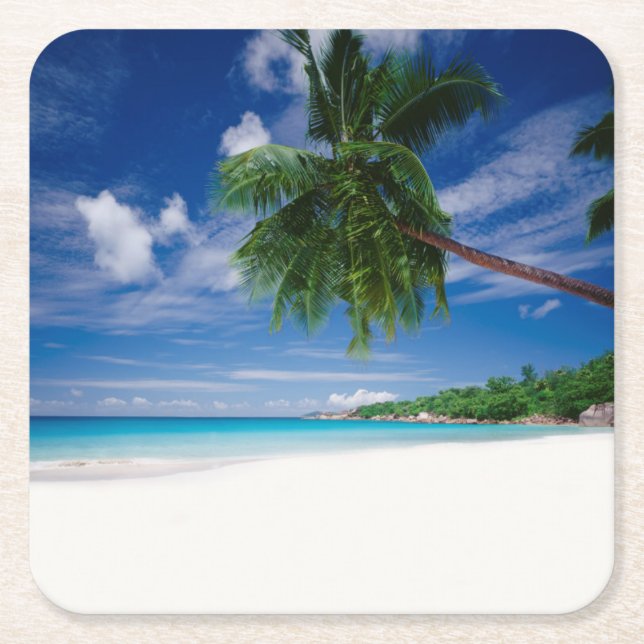 Tropical Beach | Seychelles Square Paper Coaster (Front)