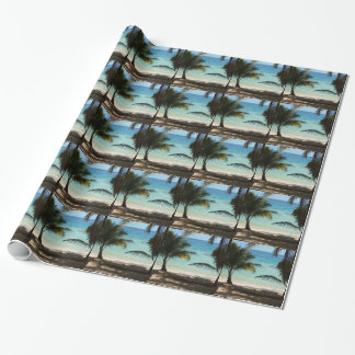 Tropical beach shaded by palms wrapping paper