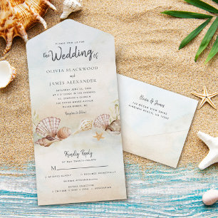 Tropical Beach Shells Destination Wedding All In One Invitation