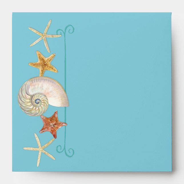 Tropical Beach Shells Starfish Nautilus Summer Envelopes (Front)
