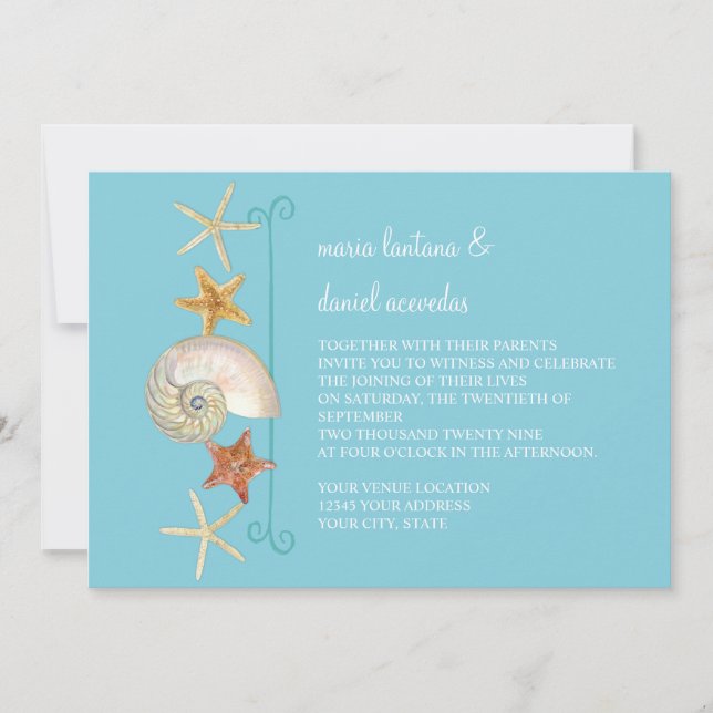 Tropical Beach Shells Starfish Nautilus Summer Invitation (Front)